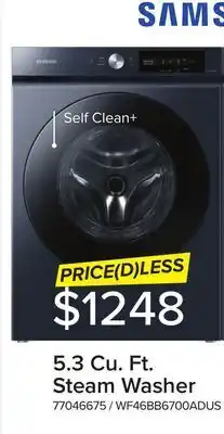 Leon's Samsung bespoke navy steel front load steam washer with smart ai (5.3 cu. ft.) - wf46bb6700adus offer