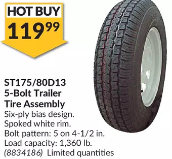Princess Auto St175/80d13 5-bolt trailer tire assembly offer