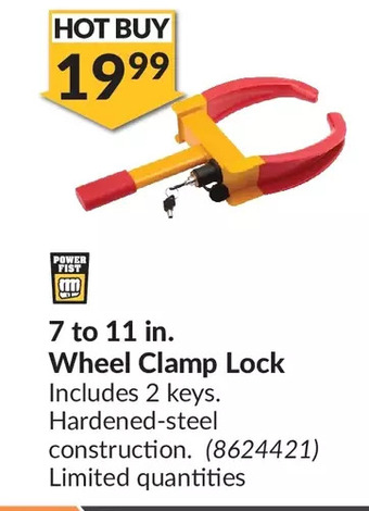 Princess Auto 7 to 11 in. wheel clamp lock offer