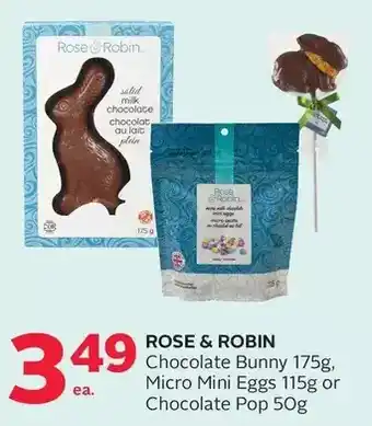 Rexall Rose & robin chocolate bunny, micro mini eggs or chocolate pop offer