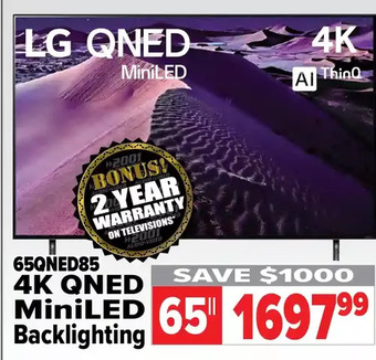 2001 Audio Video Lg 65" 4k qned miniled backlighting tv offer