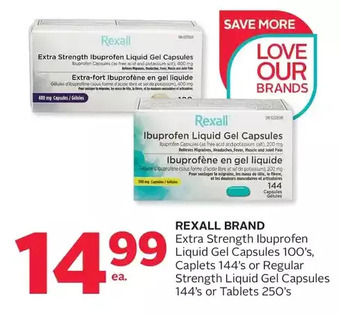 Rexall Rexall brand extra strength ibuprofen liquid gel capsules, caplets or regular strength liquid gel capsules or tablets offer