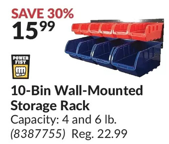 Princess Auto 10-bin wall-mounted storage rack offer