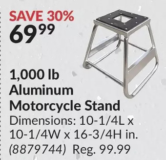 Princess Auto 1,000 lb aluminum motorcycle stand offer