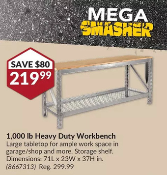 Princess Auto 1,000 lb heavy-duty workbench offer