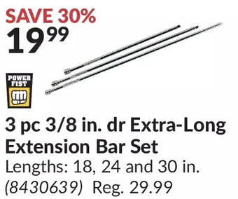 Princess Auto 3 pc 3/8 in. dr extra-long extension bar set offer