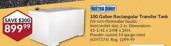 Princess Auto Better built 100 gallon rectangular transfer tank offer