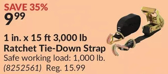 Princess Auto 1 in. x 15 ft 3,000 lb ratchet tie-down strap offer