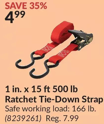 Princess Auto 1 in. x 15 ft 500 lb ratchet tie-down strap offer
