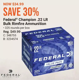 Bass Pro Federal champion .22 lr bulk rimfire ammunition offer