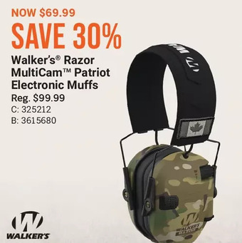 Bass Pro Walker's razor multicam patriot electronic muffs offer