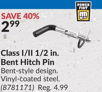 Princess Auto Class i/ii 1/2 in. bent hitch pin offer