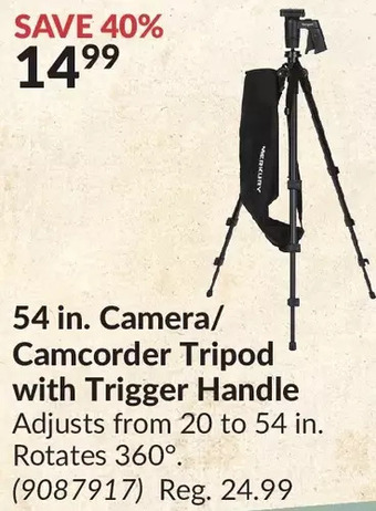 Princess Auto 54 in. camera/camcorder tripod with trigger handle offer