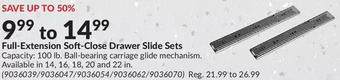 Princess Auto Full-extension soft-close drawer slide sets offer