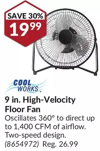 Princess Auto Cool works 9 in. high-velocity floor fan offer