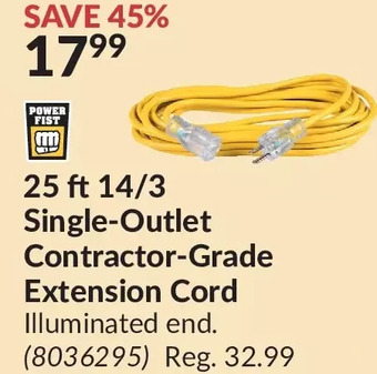 Princess Auto 25 ft 14/3 single-outlet contractor-grade extension cord offer