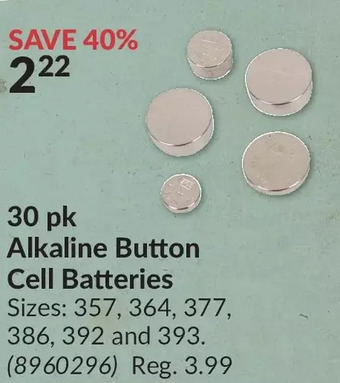 Princess Auto 30 pk alkaline button cell batteries offer