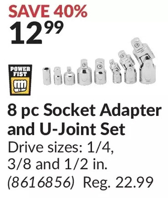 Princess Auto 8 pc socket adapter and u-joint set offer