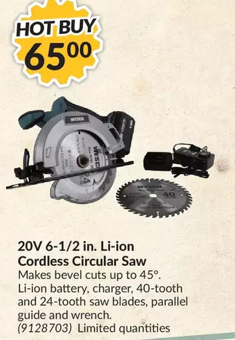 Princess Auto 20v 6-1/2 in. li-ion cordless circular saw offer
