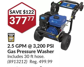 Princess Auto 2.5 gpm @ 3,200 psi gas pressure washer offer