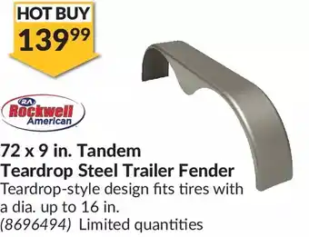 Princess Auto Rockwell tandem teardrop steel trailer fender offer