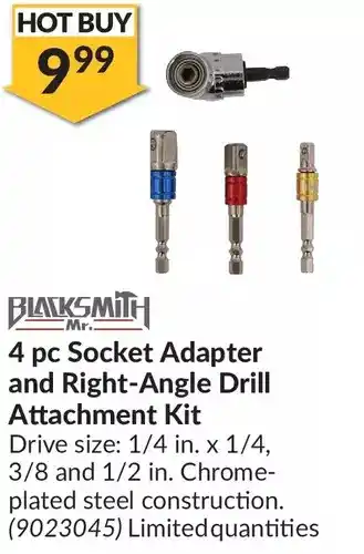 Princess Auto Mr. blacksmith 4 pc socket adapter and right-angle drill attachment kit offer