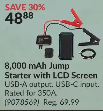 Princess Auto 8,000 mah jump starter with lcd screen offer