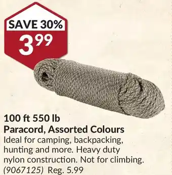 Princess Auto Paracord, assorted cloures offer