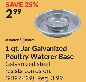 Princess Auto Farm pro 1 qt. jar galvanized poultry waterer base offer