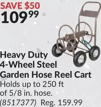 Princess Auto Heavy duty 4-wheel steel garden hose reel cart offer