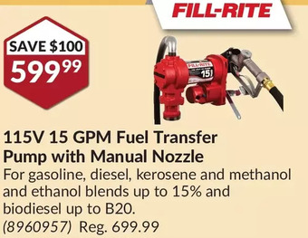 Princess Auto Fill-rite 115v 15 gpm fuel transfer pump with manual nozzle offer