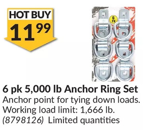 Princess Auto 6 pk 5,000 lb anchor ring set offer