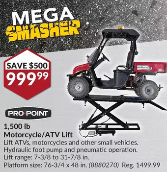 Princess Auto Pro-point 1,500 lb motorcycle/atv lift offer