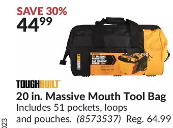 Princess Auto Toughbuilt 20 in. massive mouth tool bag offer