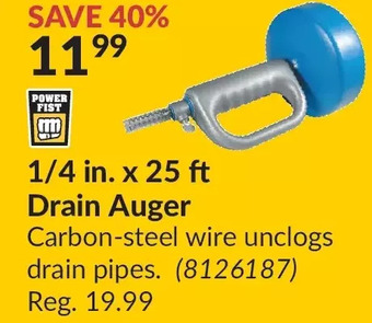 Princess Auto 1/4 in. x 25 ft drain auger offer
