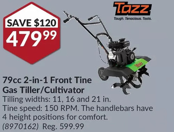 Princess Auto Tazz 79cc 2-in-1 front tine gas tiller/cultivator offer