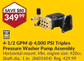 Princess Auto 4-1/2 gpm @ 4,000 psi triplex pressure washer pump assembly offer