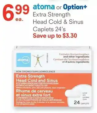 Guardian Pharmacy Atoma or option+ extra strength head cold & sinus caplets offer