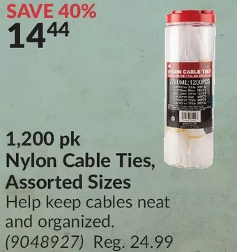 Princess Auto 1,200 pk nylon cable ties, assorted sizes offer