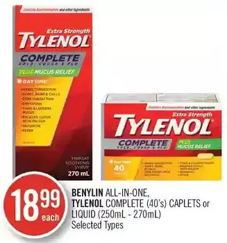 Shoppers Drug Mart Benylin all-in-one, tylenol complete caplets or liquid offer