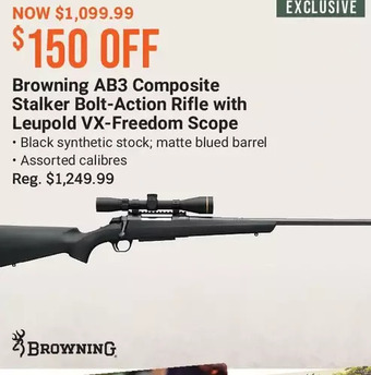Cabela's Browning ab3 composite stalker bolt-action rifle with leupold vx-freedom scope offer