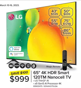 Leon's Lg 65" 4k hdr smart 120tm nanocell tv offer