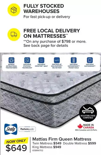 Leon's Sealy posturepedic mattias firm queen mattress | twin mattress | double mattress | king mattress offer
