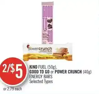 Shoppers Drug Mart Kind full, good to go or powder crunch energy bars offer