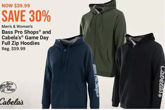 Cabela's Bass pro shops and cabela's game day full zip hoodies offer