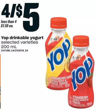 Loblaws Yop drinkable yogurt offer