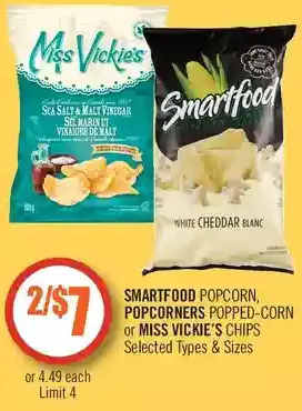 Shoppers Drug Mart Smartfood popcorn, popcorners popped-corn or miss vickie's chips offer