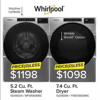 Leon's Whirlpool 5.2 cu. ft. steam washer | 7.4 cu. ft. dryer offer