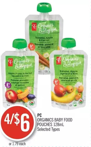 Shoppers Drug Mart Pc organics baby food pouches offer