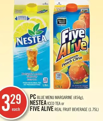 Shoppers Drug Mart Pc blue menu margarine, nestea iced tea or five alive real fruit beverage offer